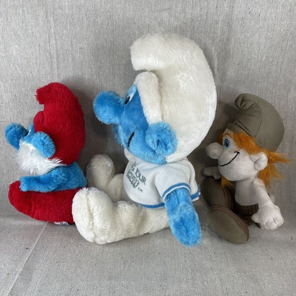 Smurf Plush Lot Papa Smurf 8” 1981 Hug Smurf 10” 1979 Hackus Smurf 9.5” 2013 - Picture 2 of 13